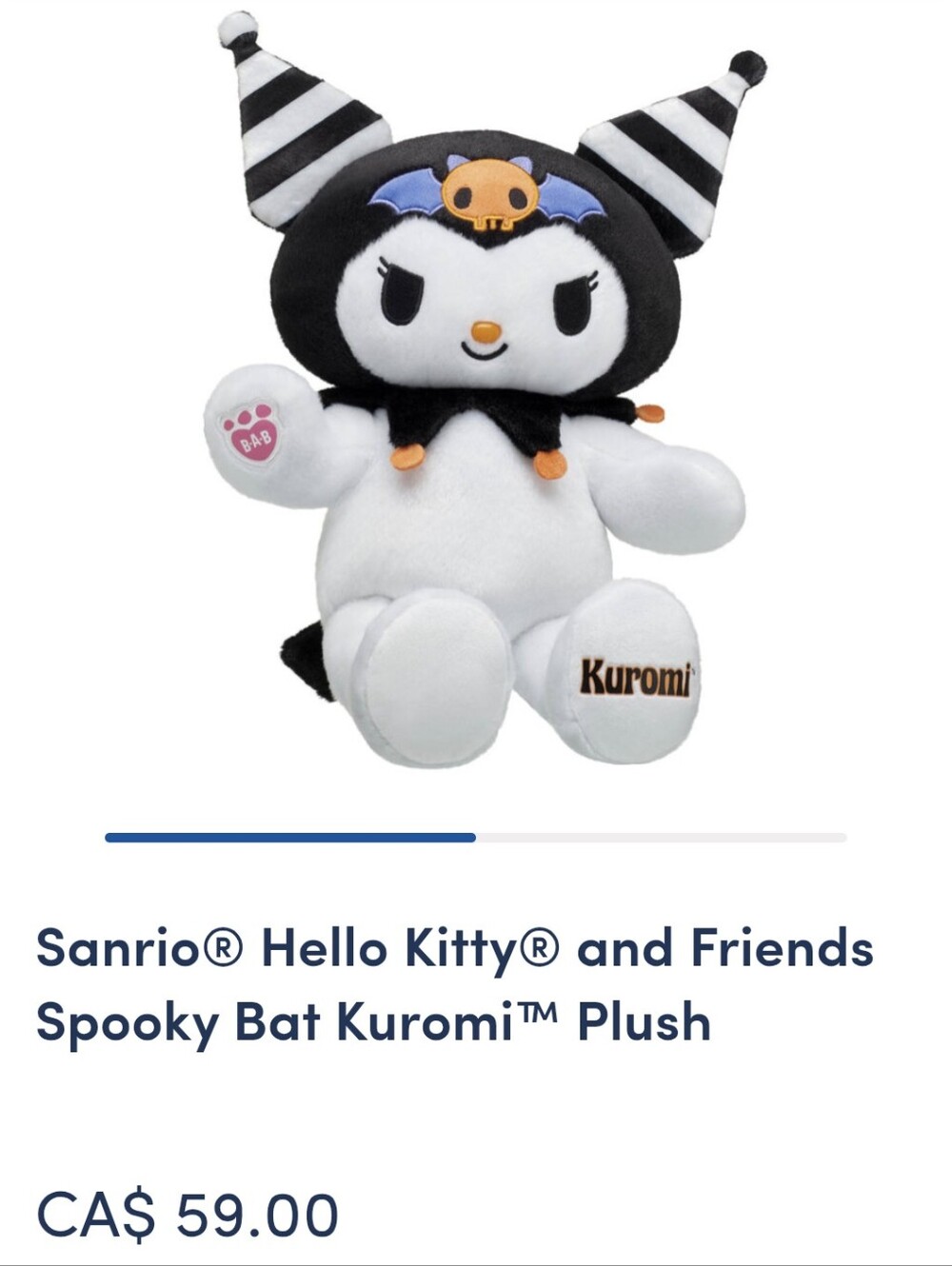 Build A Bear Sanrio Hello Kitty and Friends Spooky Bat Kuromi Plush 16"